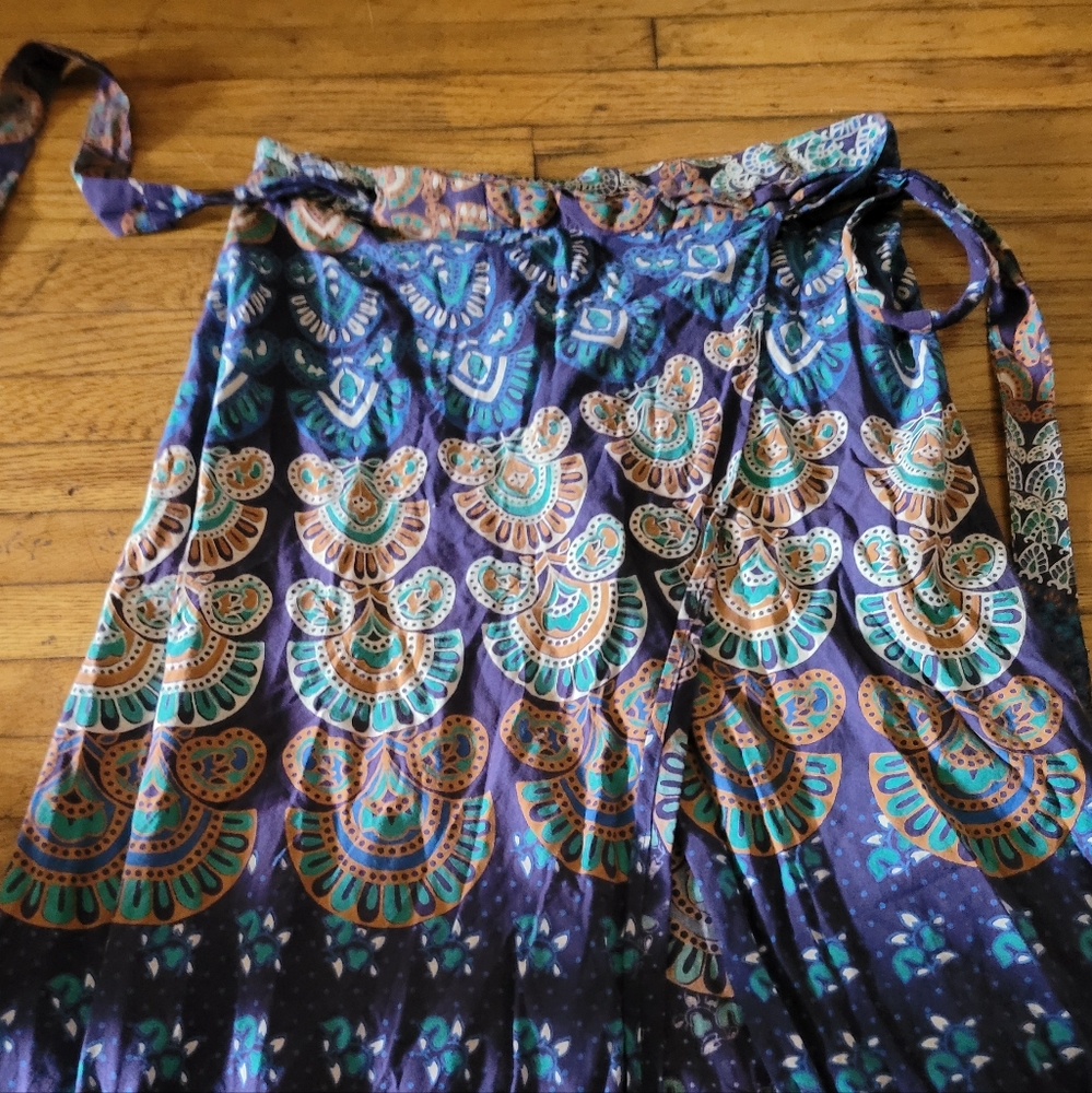 Bohemian Navy Printed Midi Wrap Skirt